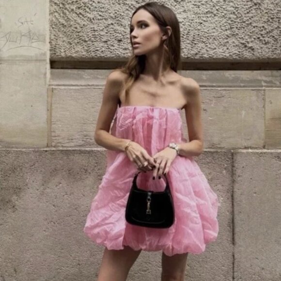 NWT ZARA PINK ORGANZA BALLOON MINI DRESS - Picture 2 of 3